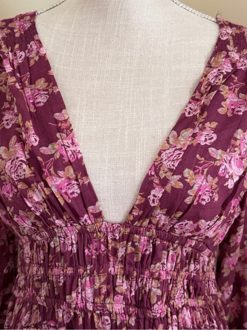 Free People Floral V-Neck Long Sleeve Mini Dress - Picture 12 of 12